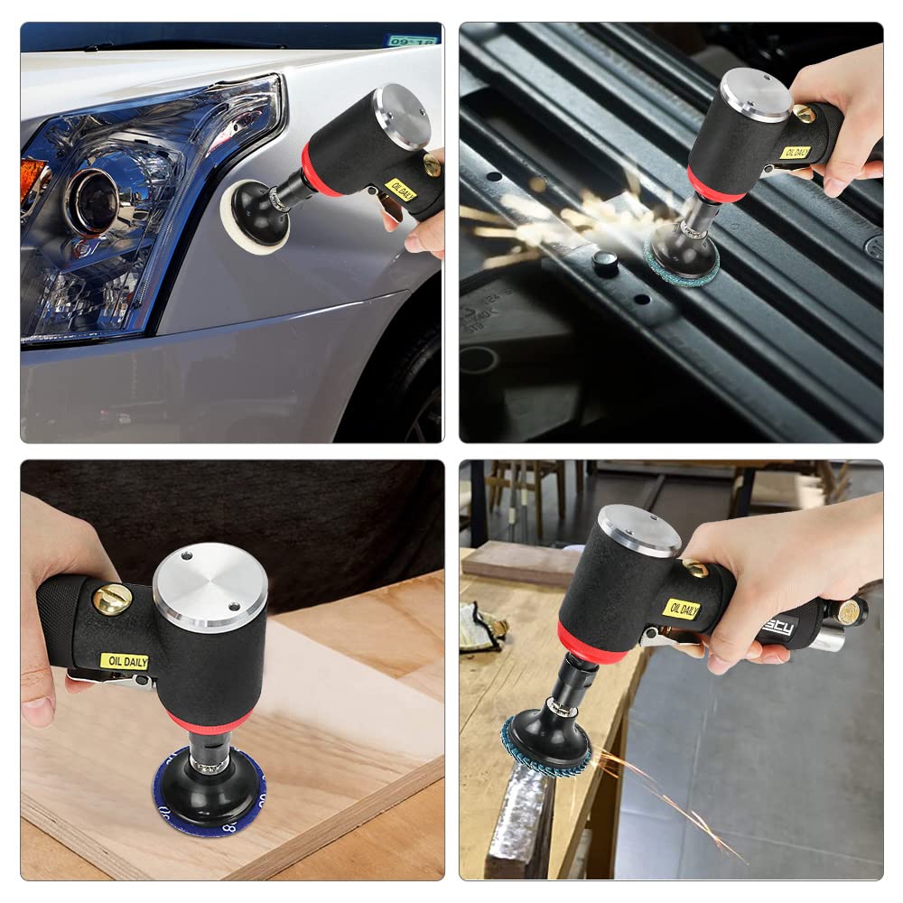 Kit Mini Smerigliatrice Angolare Pneumatica ad Aria Compressa 2000 Giri/min, Set Professionale completo di 20 Dischi Abrasivi da 2 Pollici per Macinazione e Levigatura