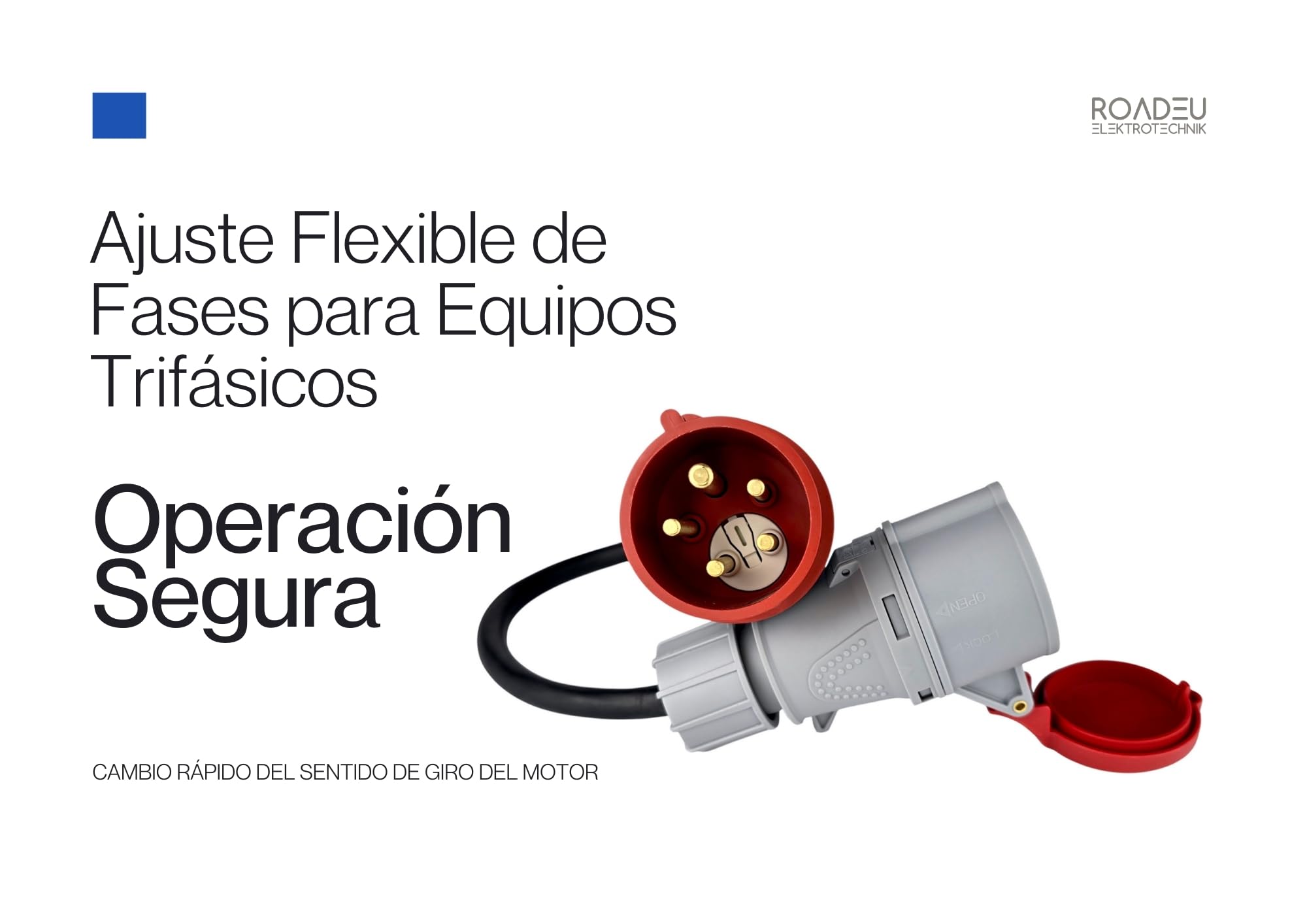 RoadEu - Adaptador CEE de 16A a 16A con inversor de fase - Alargador portátil 5m - Adaptador de alta potencia de 16A macho a 16A hembra - Perfecto para el hogar, cobertizos o talleres.