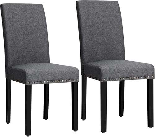 Giantex Juego de 2 sillas de comedor tapizadas, sillas laterales de tela con patas de madera, asiento acolchado suave, ribete de cabeza de clavo,