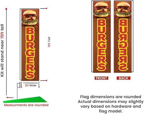 Miniatura 3 de Bandera rectangular de plumas de hamburguesas con kit de poste de 15 pies y punta de tierra, letrero perfecto para restaurantes, camiones de comida