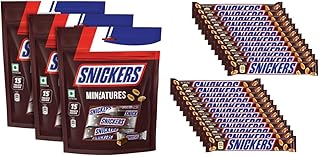 Snickers Miniatures Peanut Filled Chocolates Valentines Day Gift Pack - 150g (Pack of 3) & Snickers Peanut Filled Chocolat...