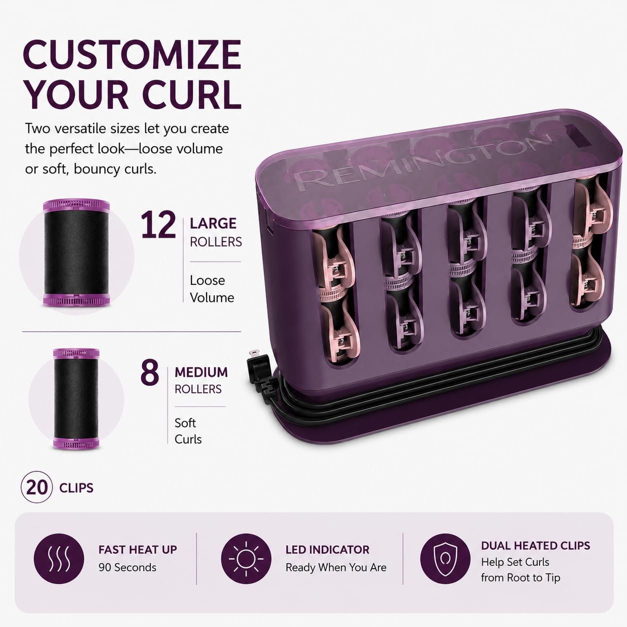 Remington Pro Hair Setter with Thermaluxe Advanced Thermal Technology, Rose, 1 Count | Ideal para todo tipo de cabello, crea rizos de larga duración, cuenta con tecnología térmica avanzada, incluye clips