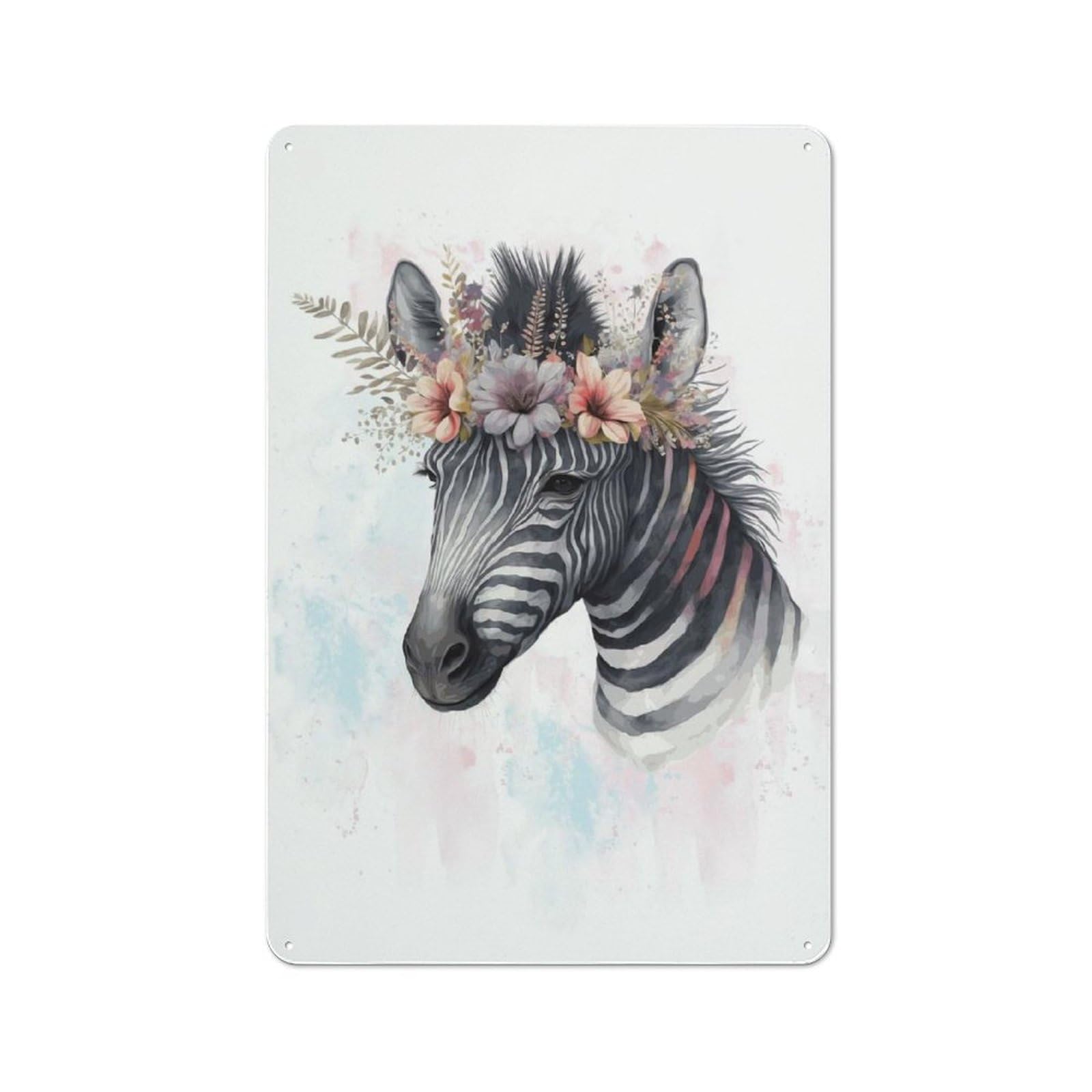 Nostalgic Decorative Tin Plaque 30x20cm Featuring Watercolor Zebra Painting, Classic Pub Decor for Cafe, Pub, Workshop Or Home Bar