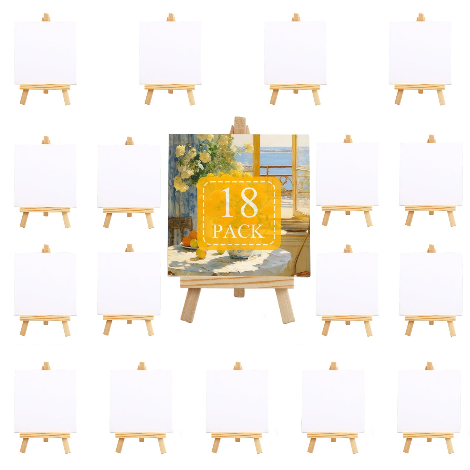 Photo 1 of 18 Pack Mini Canvases with Easels - 4x4 Inches Small Art Canvas Set for Adult Acrylic Pouring Oil Water Color