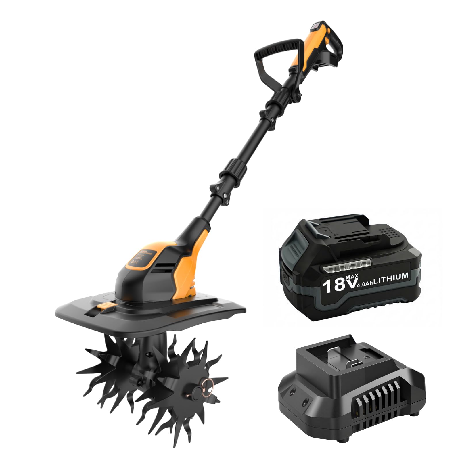Akku Gartenfräse mit 4,0Ah Akku & Ladegerät – Motorhacke 360 U/min, 23cm Arbeitsbreite, 18cm Arbeitstiefe – kabellose Bodenhacke & Bodenfräse für Rasen, Beet & Garten