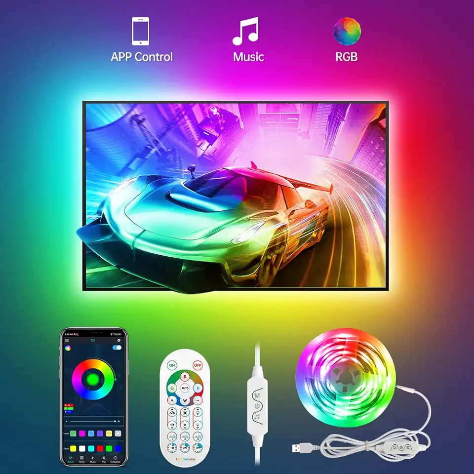 Daymeet TV Led Backlight, 9.8 FT LED Lights for TV 32-60 inch, ICRGB 5050 Rainbow Color TV Led Strip Lights USB Music Sync Bluetooth APP Control with Remote for Room Bedroom Christmas Decor