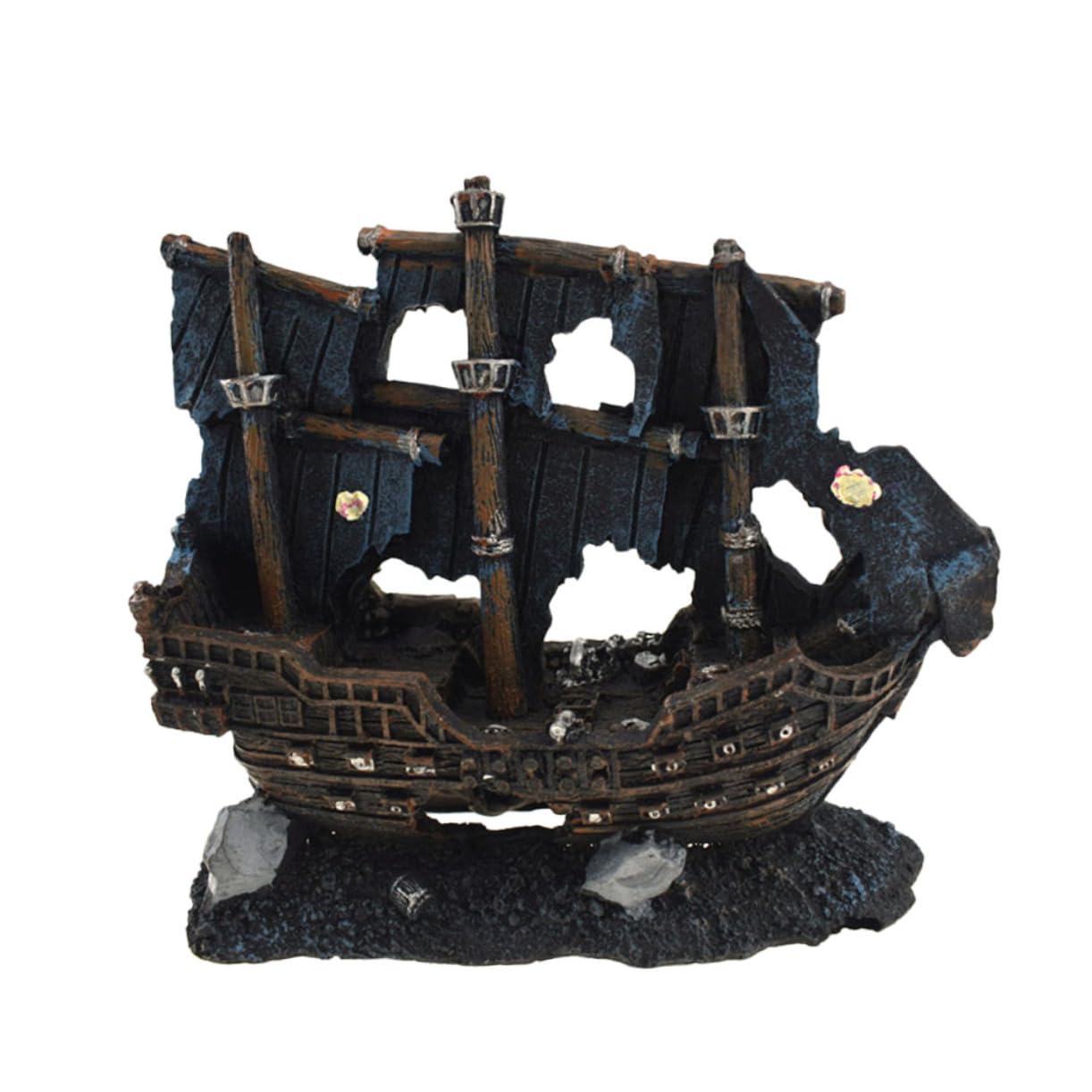 Happyyami coulé Artificiel cassé pour Aquarium Ornement de Maison d'animal familier de Reptile Poisson Ornements décor pour Aquariums Aquarium Bateau Maison cachette