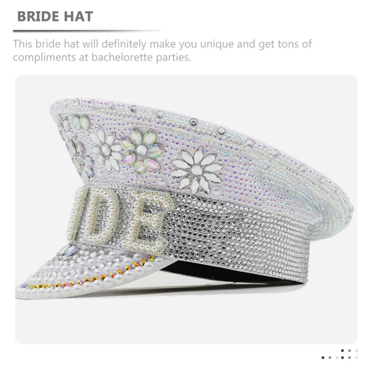 Garneck Sombrero Blanco Cómodo y Ajustable para Novia Incrustaciones de Gemas de Imitación Adecuado para Despedidas de Soltera y Eventos Obsequios