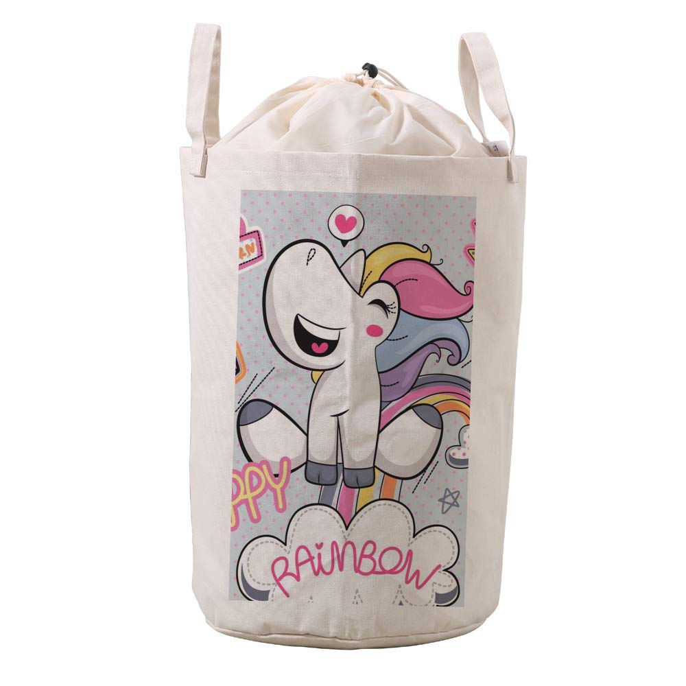 Sac à linge en lin licorne avec cordon, grand pochon de rangement linge sale enfant