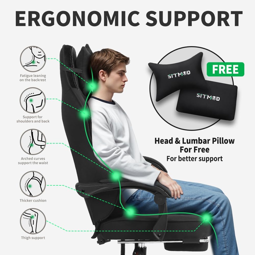61rh7twTgfL._AC_SL1000_ Gaming Chair for Adults, Ergonomic High Back Computer Chair with Pocket Spring Cushion, Breathable Fabric, 360° Swivel, Adjustable Recline, Headrest & Lumbar Support, Heavy Duty Frame, 350LBS Capacity