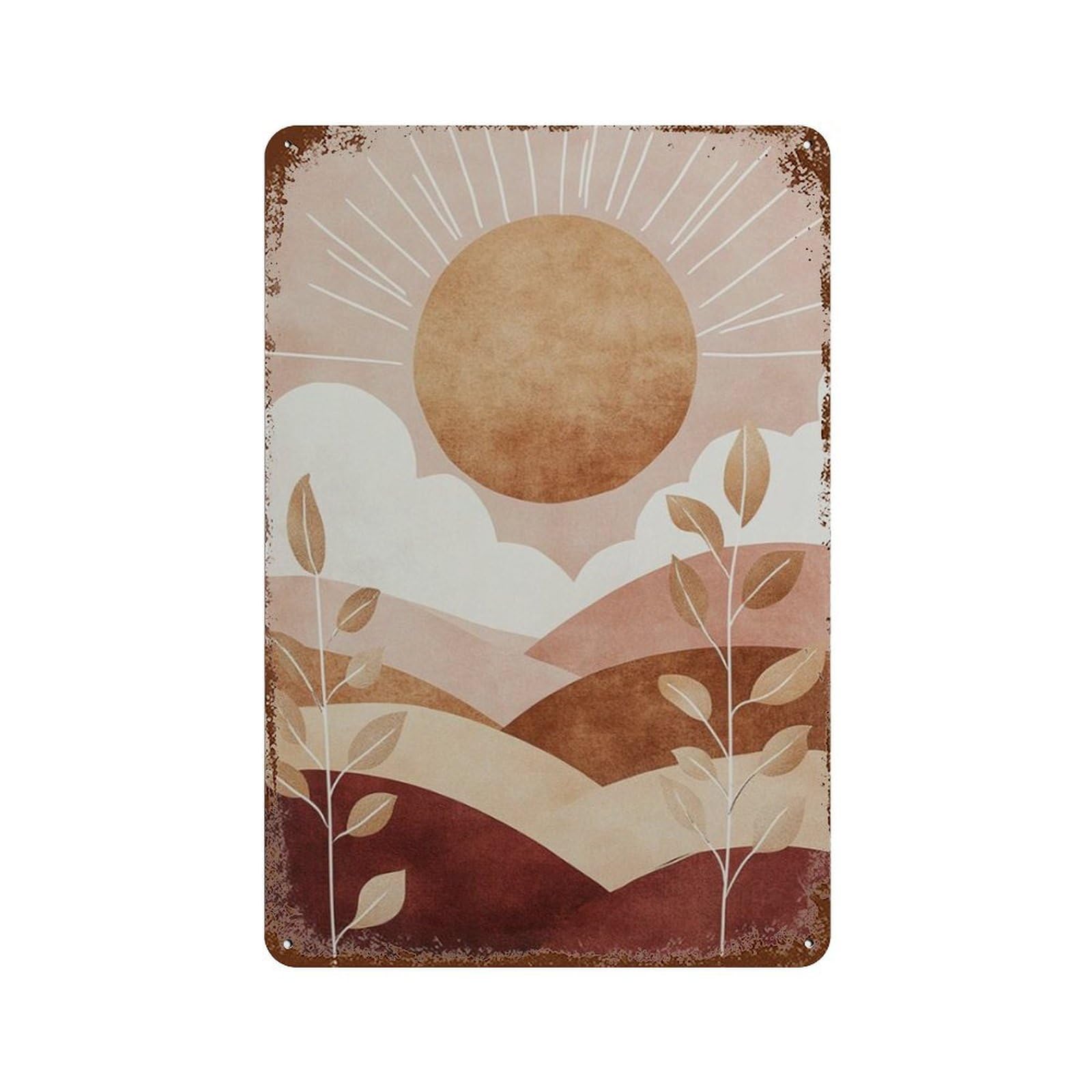xiaoxiaoshen Abstract Landscape Boho Minimal Desert Sun Work Neutral Eh Tone Scandinavian Sty Wall Decor Art Metal Tin Poster Modern Home Decor Art Home Bar Shop Decorations Vintage Sign 30x20cm
