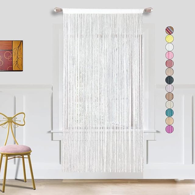 HSYLYM String Door Curtain Window Decorations Room Divider Room Decorations Single Curtain for Window,W35 xL79,White