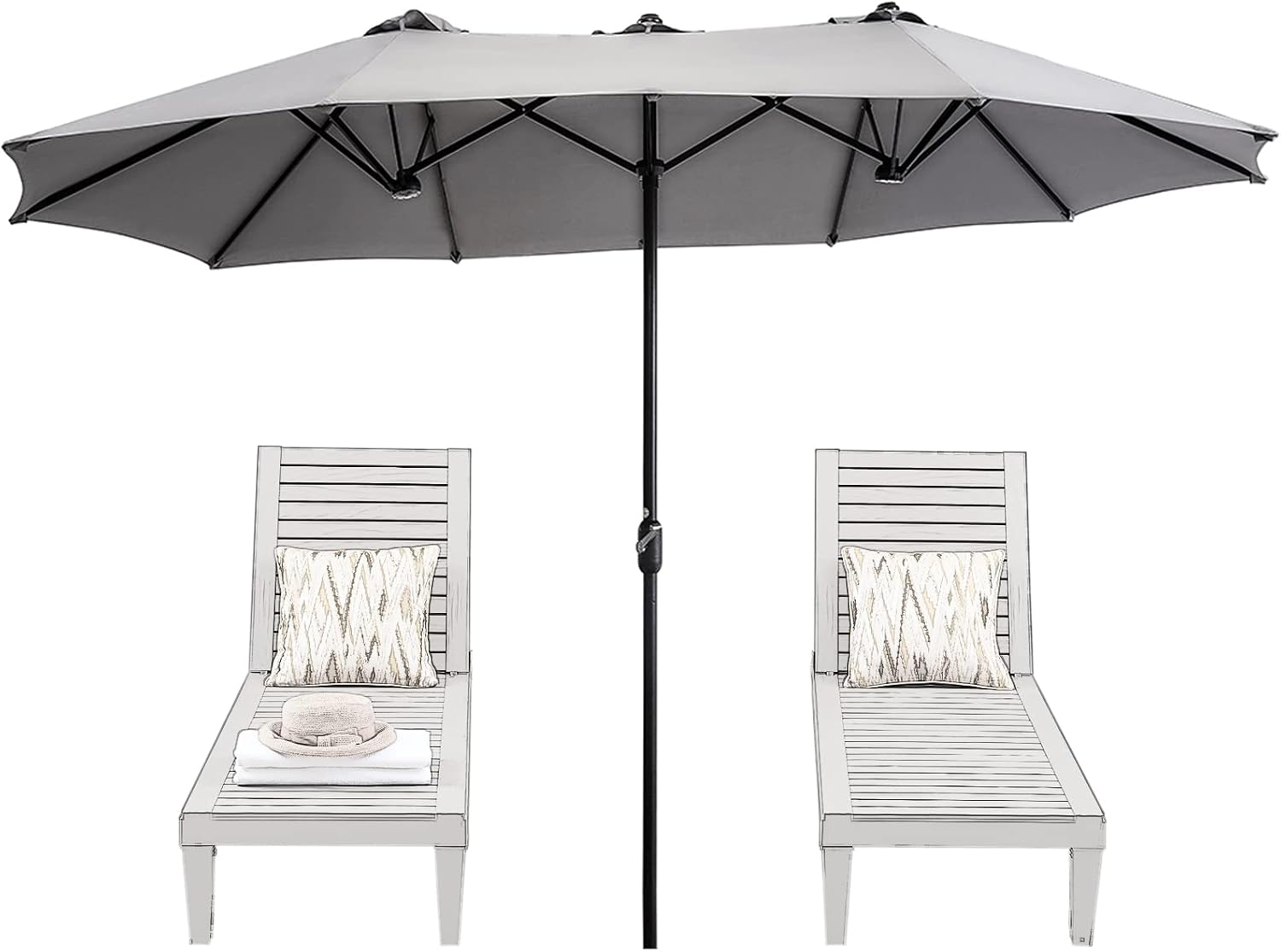 SUPERJARE 14 Ft Outdoor Patio Umbrella with 1.89 Inches Pole Caliber, Extra Large Double-Sided Design with Crank, Polyester Fabric - Gray