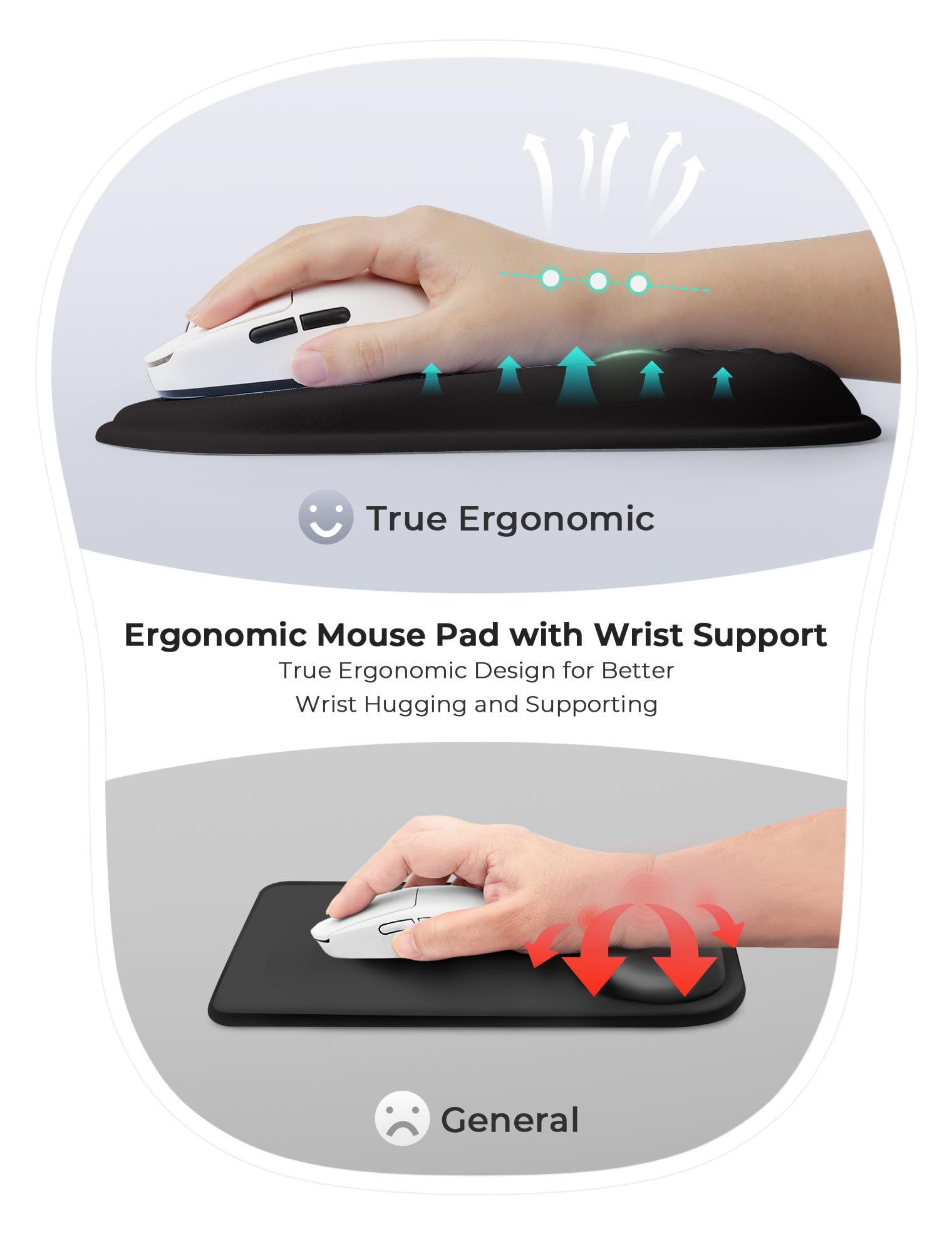Estetyczna ergonomiczna podkładka pod mysz do łagodzenia bólu cieśni nadgarstka, do 65% obszaru myszy, pianka z pamięcią kształtu, wklęsła podkładka pod nadgarstek do biura, komputera, gier