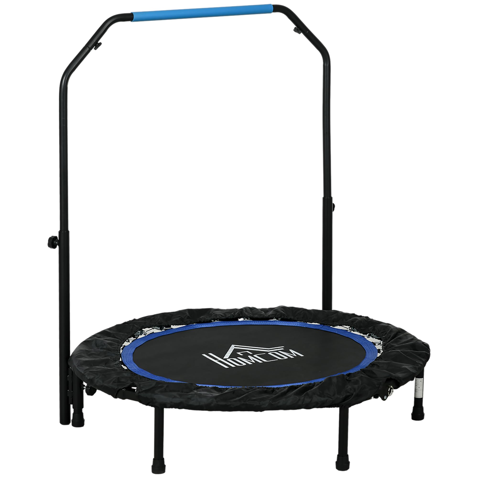HOMCOM Trampolín de Fitness Ø102 cm Cama Elástica Plegable con Mango Ajustable de 4 Niveles Marco de Acero para Entrenamiento Piernas Cuerpo en Hogar Oficina Gimnasio Azul