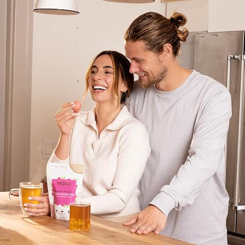 Miniatura 6 de Waka - Mezcla de té instantánea, paquete de 3 bolsas, 100% hojas de té, sin aditivos, polvo de té sin azúcar, negro keniano, sabor melocotón y verde