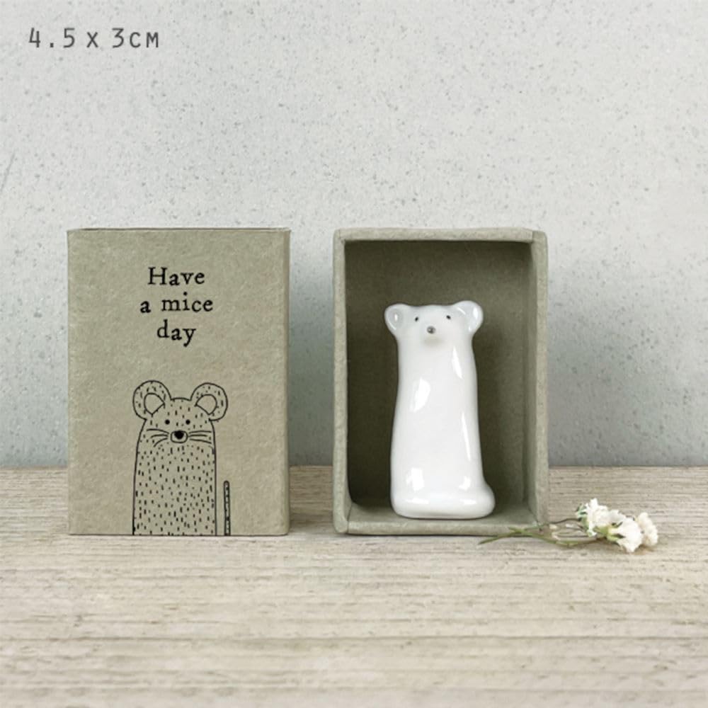 East of India Mini Porcelain Matchbox Gift - Mouse, Have a Mice Day: Charming Keepsake with Playful Message, Perfect for Adding Whimsy to Your Day or Gifting to Animal Enthusiasts