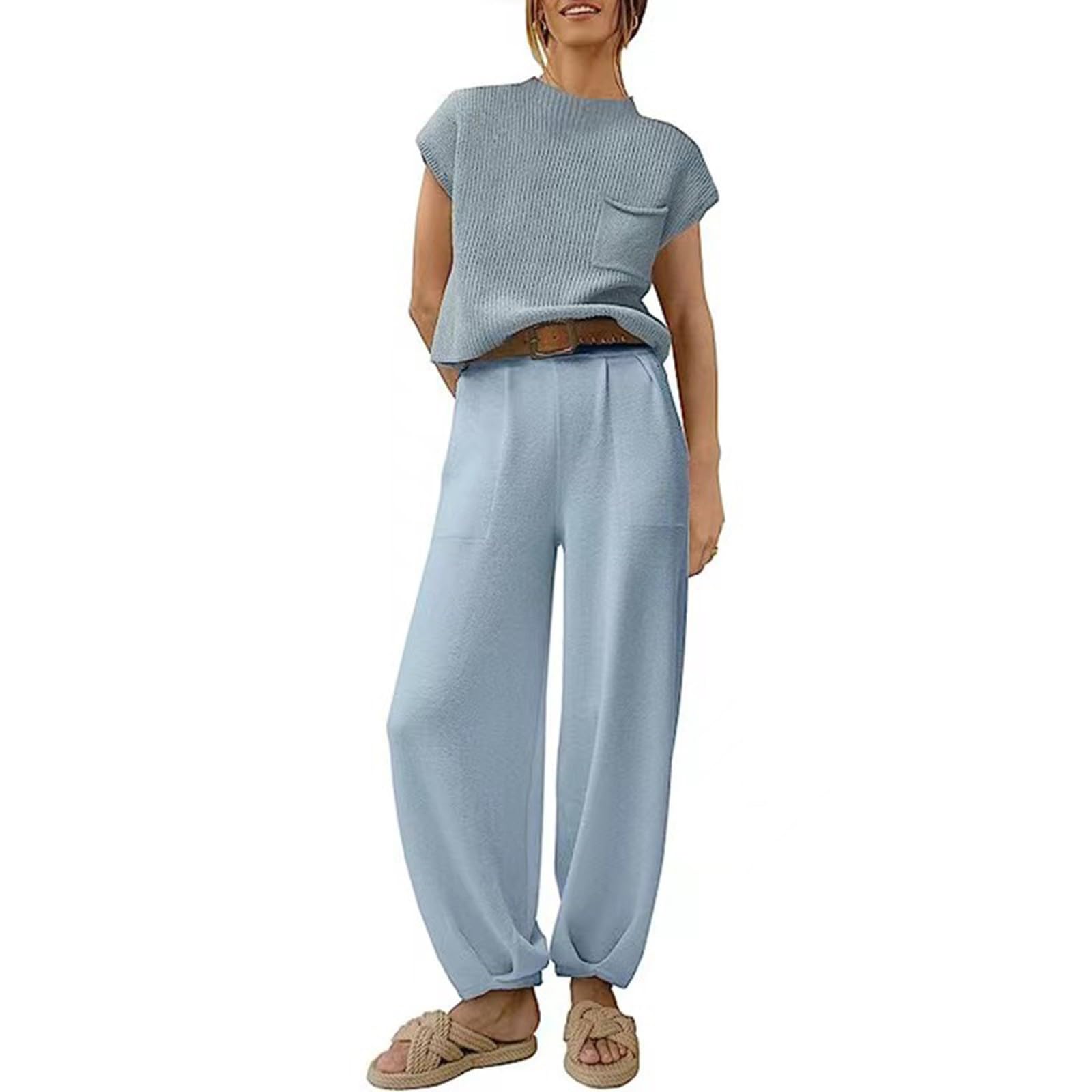 Survêtement 2 Pièces pour Femme - Manches Longues - Crop Tops - Pantalon Évasé D'Été Tenue Loungewear Set Ensemble de Survêtement Combinaison Pantalon Femme Chic Tee-Shirt Sport Femme Ample et Long