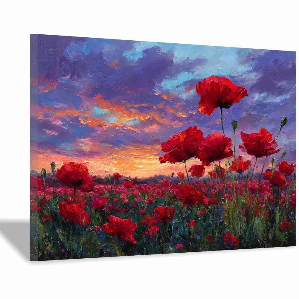 Xeniou Multicolor Flower Wall Art Canvas Sunset Poppy Field Art Canvas Wall Art, For Bathroom Living Room Bedroom Office Kitchen(Multicolor)-70X100cm Framed