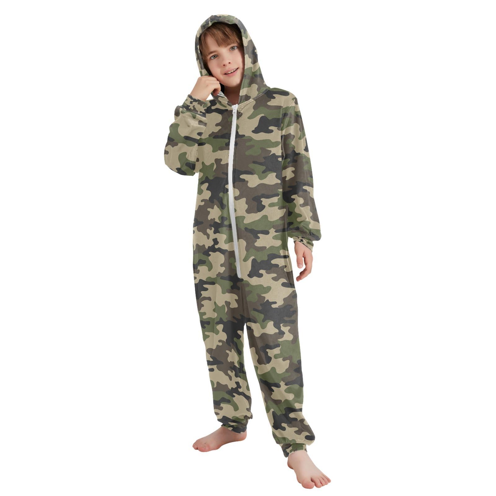 Mnsruu Schlafanzug mit Kapuze für Kinder, Jungen, Mädchen, Loungewear, Reißverschluss, Nachtwäsche, All-in-One-Schlafanzug, Kinder-Jumpsuit, Nachtwäsche
