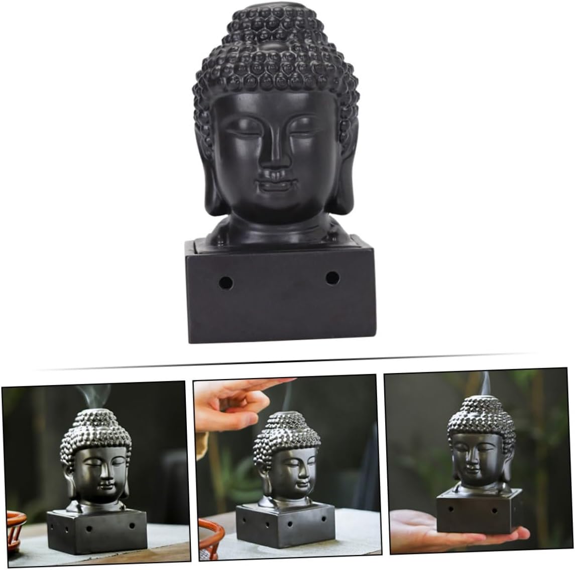 Luxshiny Ceramic Incense Holder Buddha Shape Aromatherapy Burner Black Decorative Censer for Meditation and Home Fragrance
