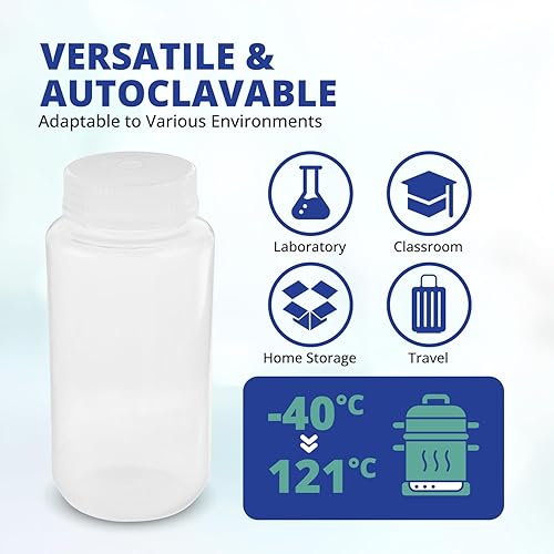 Miniatura 3 de United Scientific® Unistore™ - Sample Containers with Lids - Laboratory Grade Polypropylene Wide Mouth Reagent Bottle - 2 Oz Bottles with Caps
