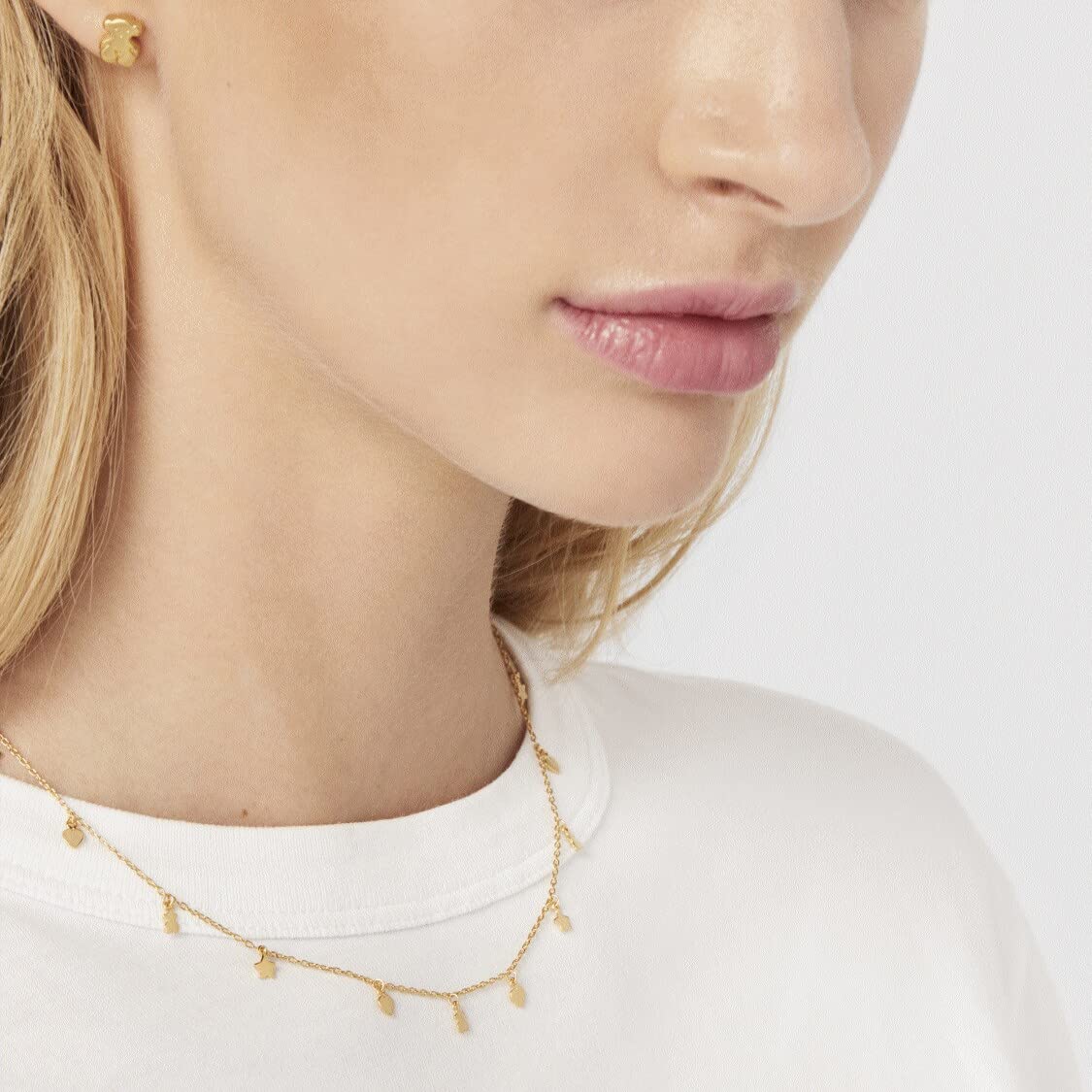 TOUS Collar con Baño de Oro 18Kt sobre Plata para Mujer con Motivos de Osos, Corazón y Estrella 3,5mm y Anilla de 40cm, Largo 43 cm, Atemporal y Elegante, Colección Cool Joy