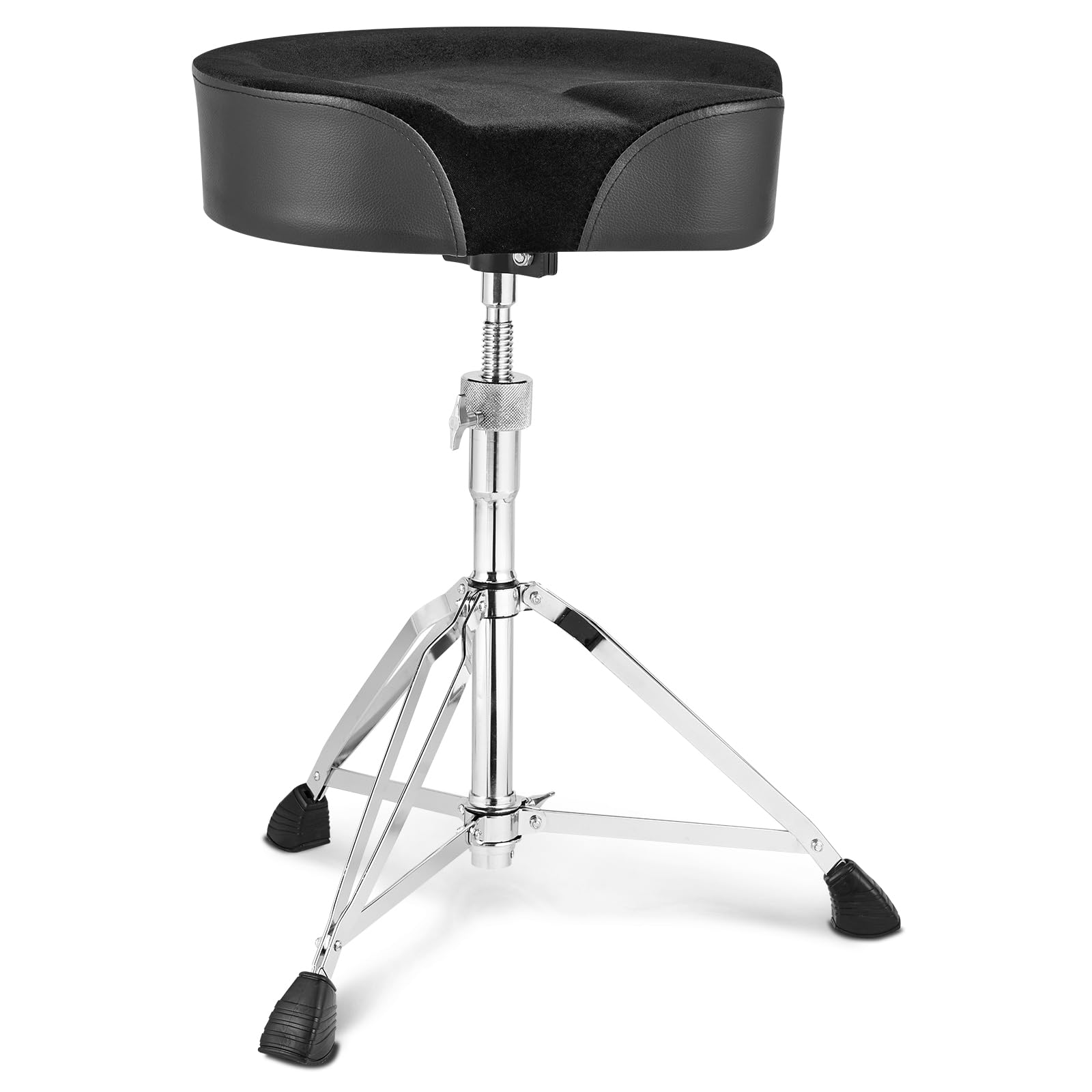 VEVOR Sgabello per Batteria, Sgabello per Batteria Imbottito da 560-705 mm, Altezza Regolabile a Forma di Sella con Piedini Antiscivolo, Bacchette da 5A Portata 227 kg Sedile per Batteristi