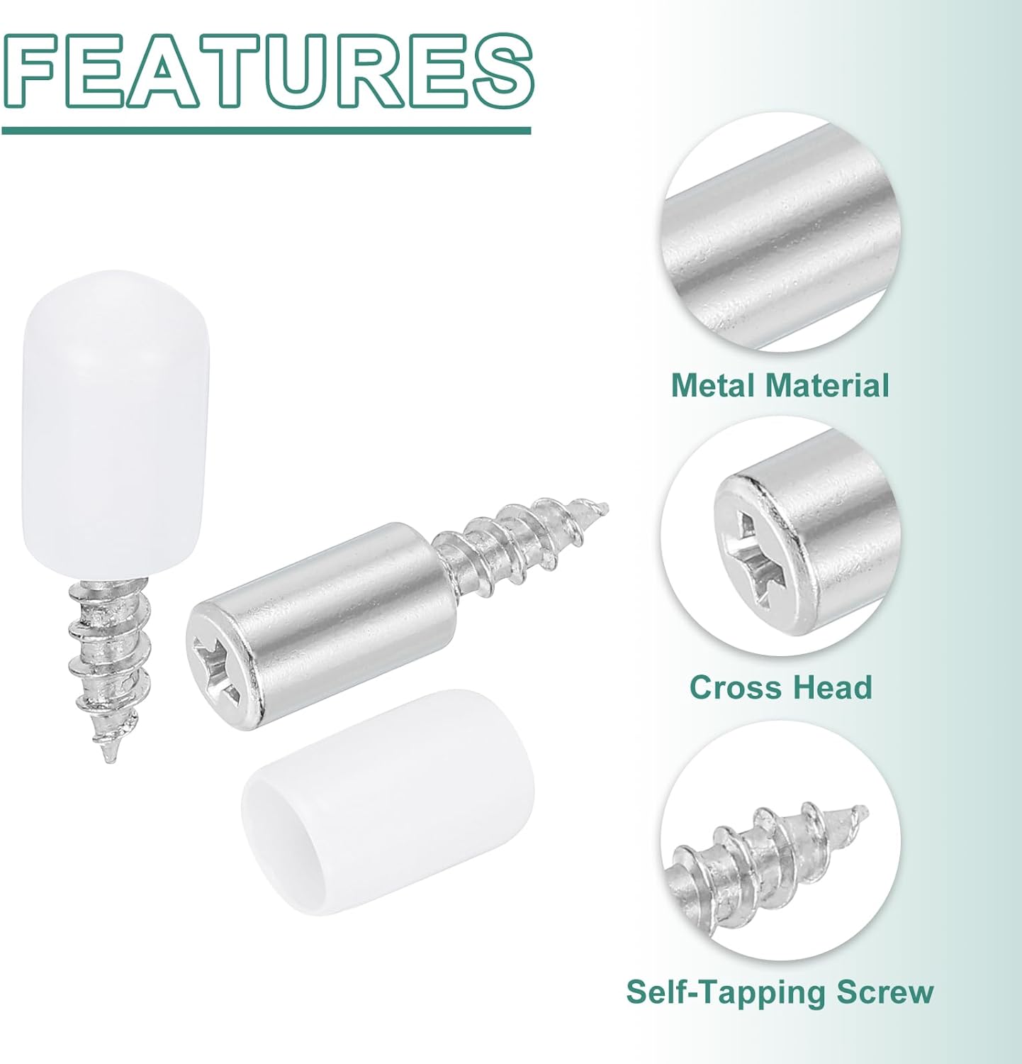 sourcing map 50Pcs Shelf Support Pegs, 7mm Shelf Pins with Anti-Slip Silicone Sleeve, Metal Self Tapping Screw Shelf Holder Pin for Kitchen Cabinet Bookcase (White)