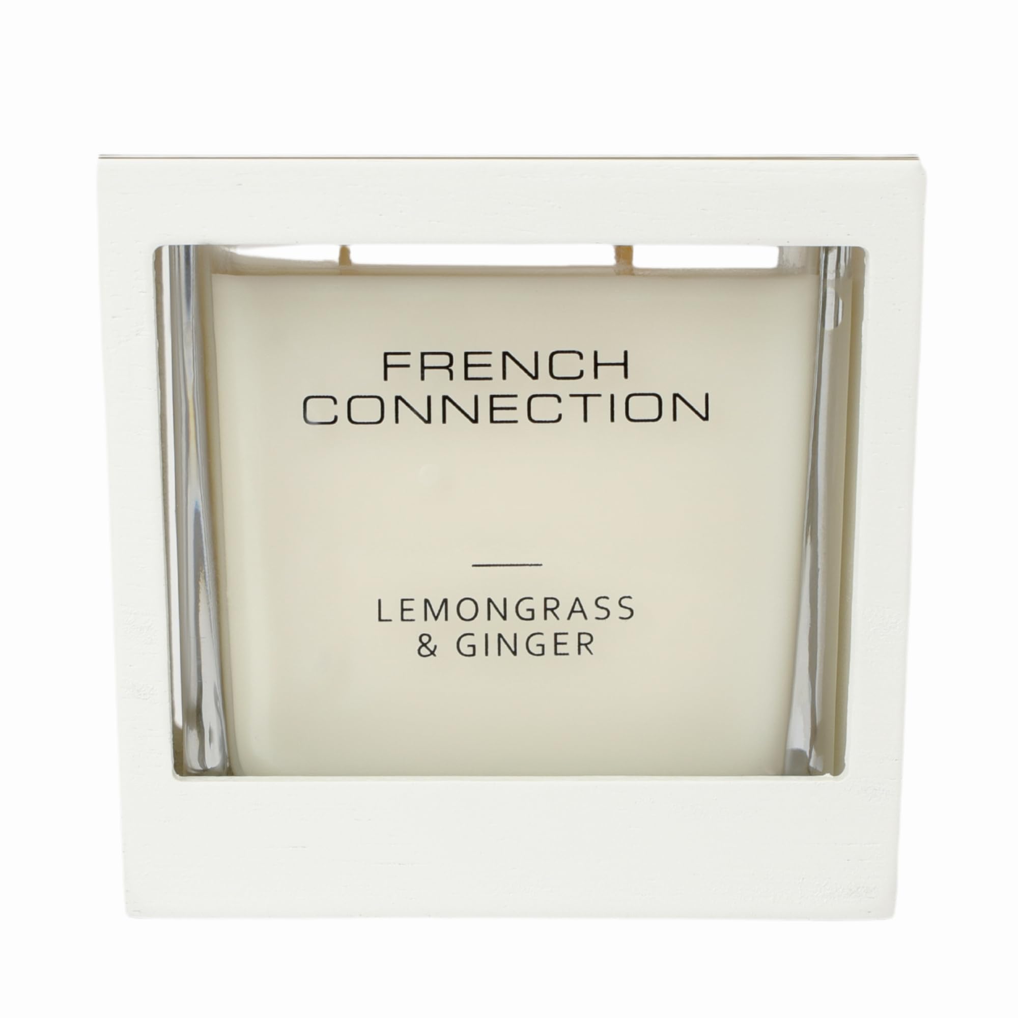 French Connection Wooden Surround Scented Candle Collection | Elegant Reusable Holder | Long-Lasting Burn Time | Candles Gift (Lemongrass & Ginger)