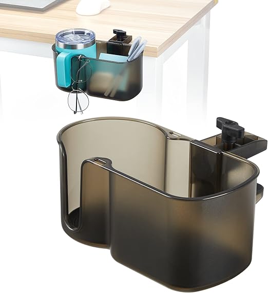 KEMIMOTO Desk Cup Holder, Caddy Table Organizer for Office Table, Lawn Chair, Golf Cart, Pontoon Boat, Suitable for Most 18-32 oz Bottles, Transparent Brown