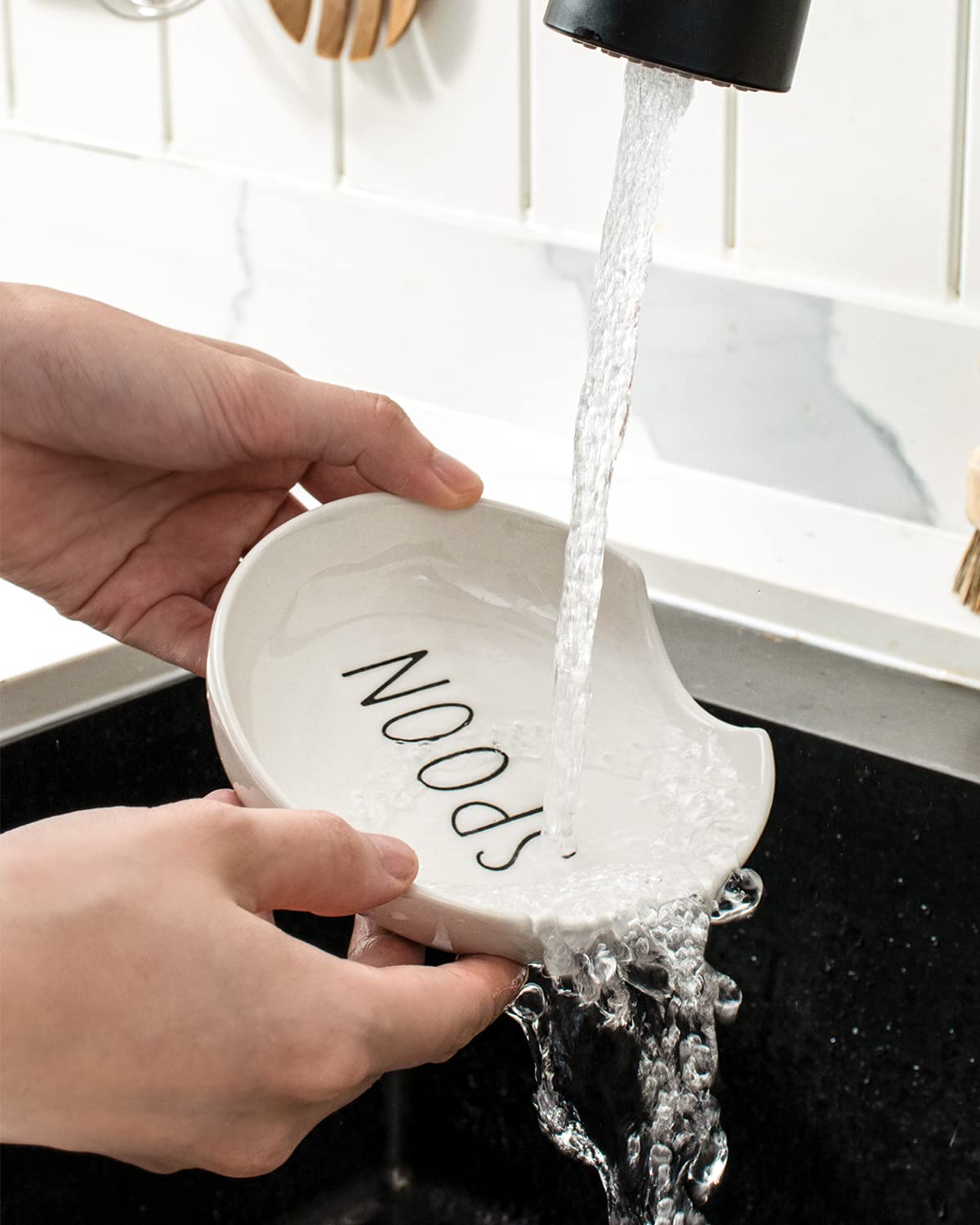 LE TAUCI Poggiamestolo In Ceramica, Set Da 4 Pezzi, Bianco, Porta Utensili Per Cucina Stile Fattoria