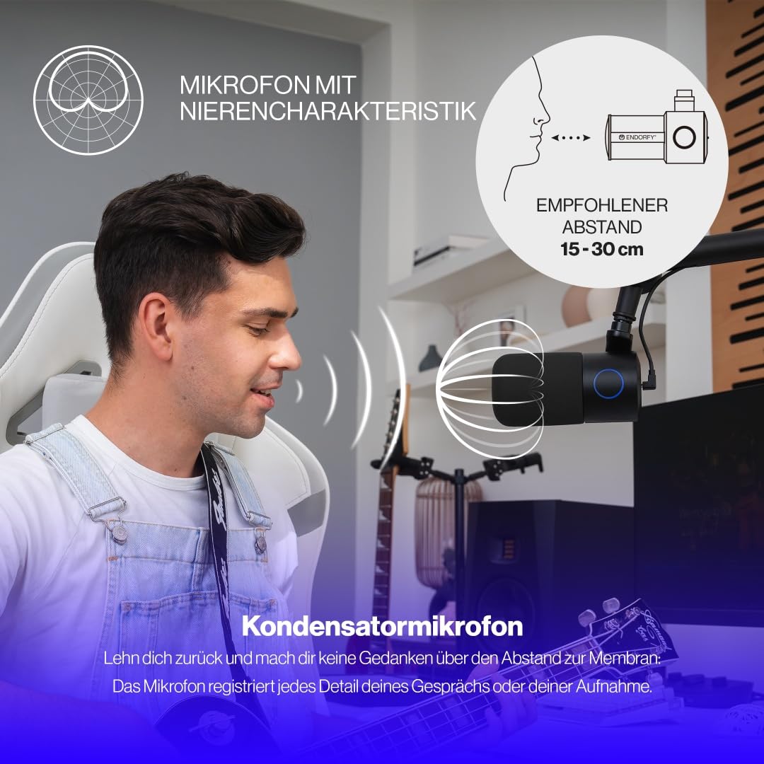 ENDORFY Solum Studio USB Kondensatormikrofon, Studioqualität 24 Bit/96 kHz, Verstellbarer Arm, Stummschaltung