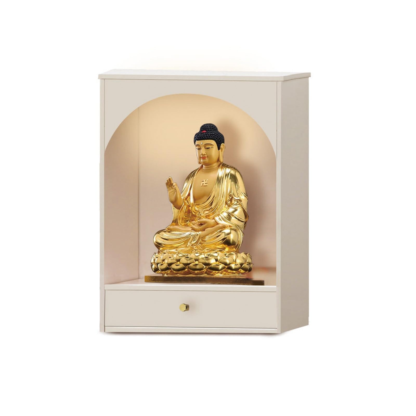JNTFNE Wooden Buddhist Shrine Cabinet, Wall Mounted Altar Table with Double Drawers & Pull-Out Tray, Space-Saving for Small Spaces, Home Worship(White Single-Layer,30CM/11.8IN)