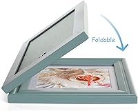 Vista 90 de Portarretratos de 5 x 7, doble bisagra horizontal de madera con marco de fotos plegable con frente de cristal real en grano de madera envejecido