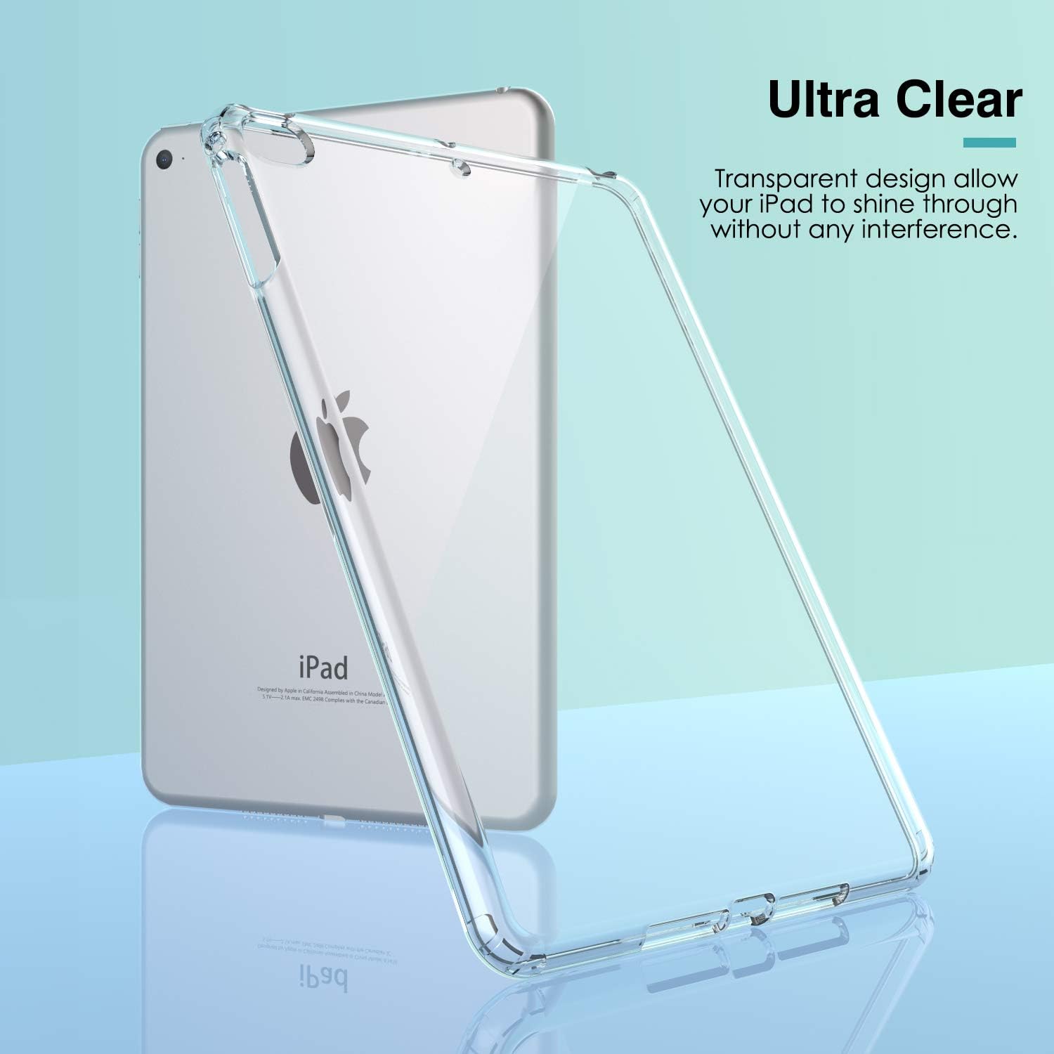 MoKo Case Fit New iPad Mini 5 2019 (5th Generation 7.9 inch) - Clear Grip Soft Flexible Transparent TPU Skin Shockproof Rubber Bumper Back Cover Protector - Clear
