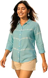 maaesa Women Handmade Sky-Blue Ombre Tie-Dye Rayon Shirt | Lightweight Breathable | Loose Fit | Long Sleeve Button-Down | Classic Collar | Casual & Office Wear (Available in S–3XL)-picture-51