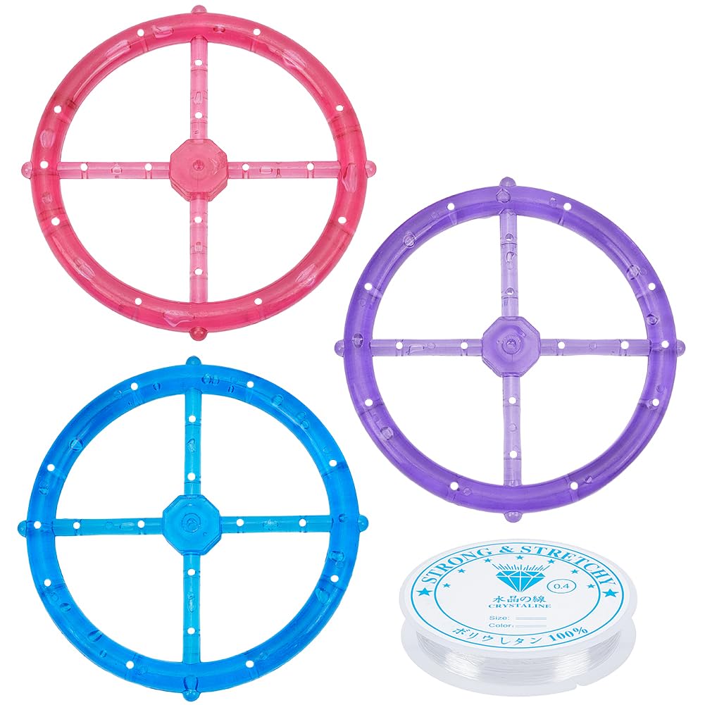 SOFPLATE 1 Box 3Pcs Wind Chime Supplies Wind Chime Top Ring with Elastic Thread Multiple Holes Acrylic Pink Purple Blue Rings Frames DIY Windchime Circles Kit for Outdoor Home Garden Patio Suncatcher