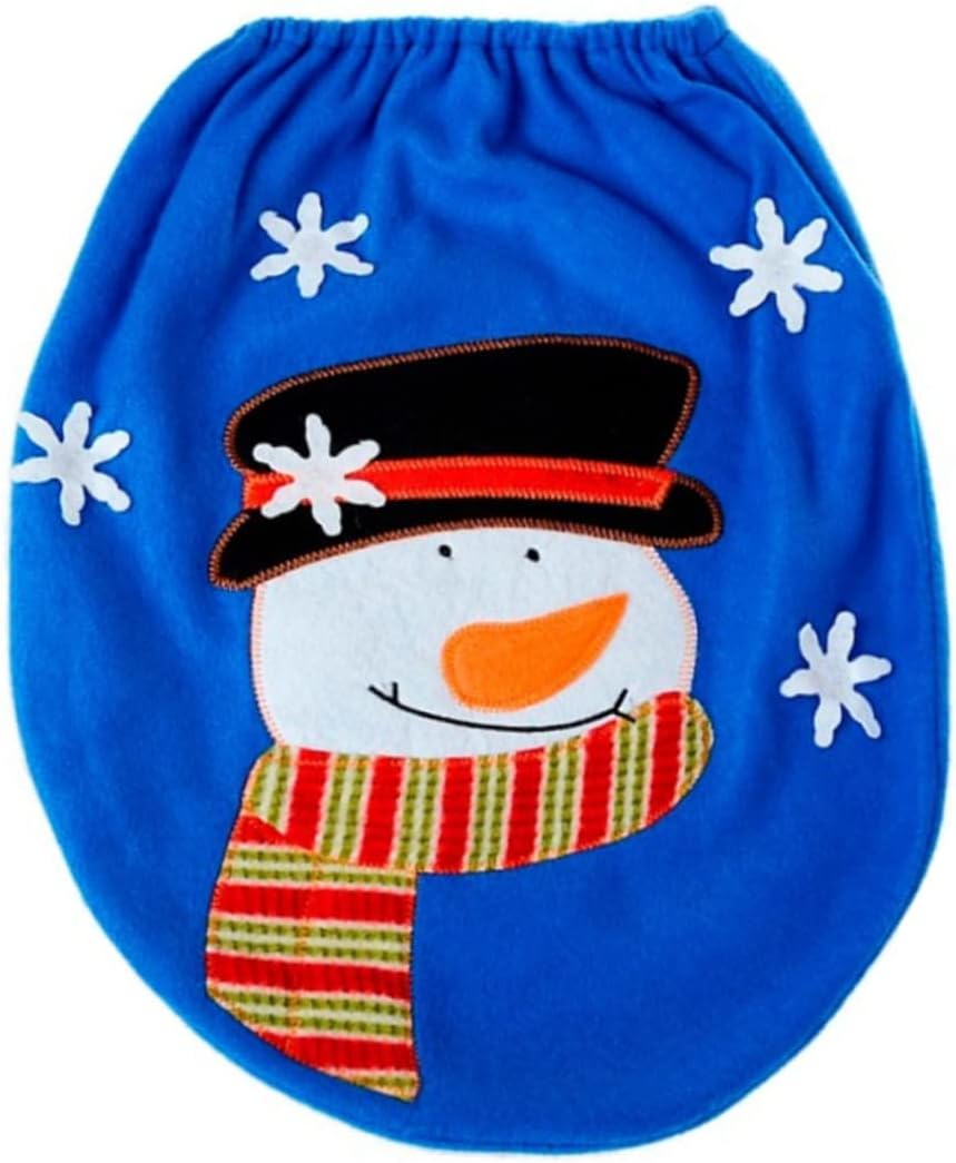 Veemoon Christmas-Themed Toilet Seat Cover - Holiday Bathroom Decor Soft Fabric 1 Pack Festive Red &