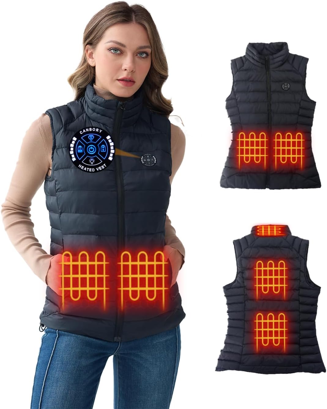 Womens Heated Vest, (Battery Pack Not Included) 5IN1 Smart Control Electric Heated Jackets Coat with Lights-out, Womens Gifts