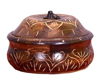 Boscaiola24 Handicrafts Wooden Chapati Box Casserole Roti Boxes For Kitchen Roti Dabba Hot Case Roti Server | Casserole for Kitchen | Hotpot for Chapati Tableware Serveware (8 inches X 8 inches X 5 inches Inch)