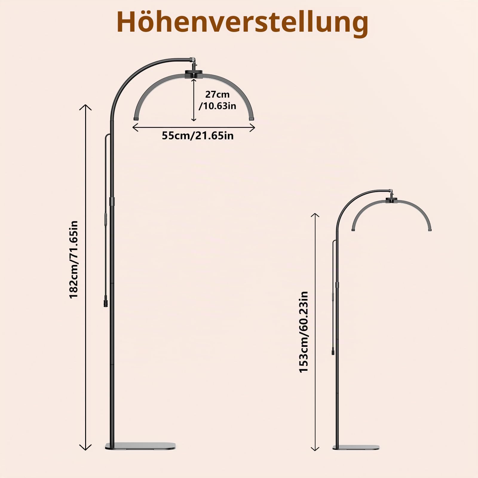 Halbmond Lampe Stehlampe LED, Wimpern Lampe für Wimpernverlängerungen mit Telefonhalterung & Fernbedienung, Dimmbar Faltbare Nagellampe für Beauty, Tattoo, Kosmetik – Schwarz2