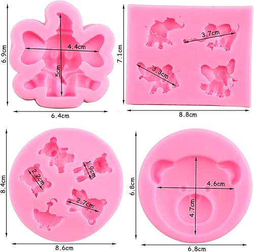 Miniatura 5 de ZiXiang Juego de 4 moldes de silicona para fondant de elefante animal para decoración de tartas, cupcakes, pasta de goma, caramelo, chocolate,