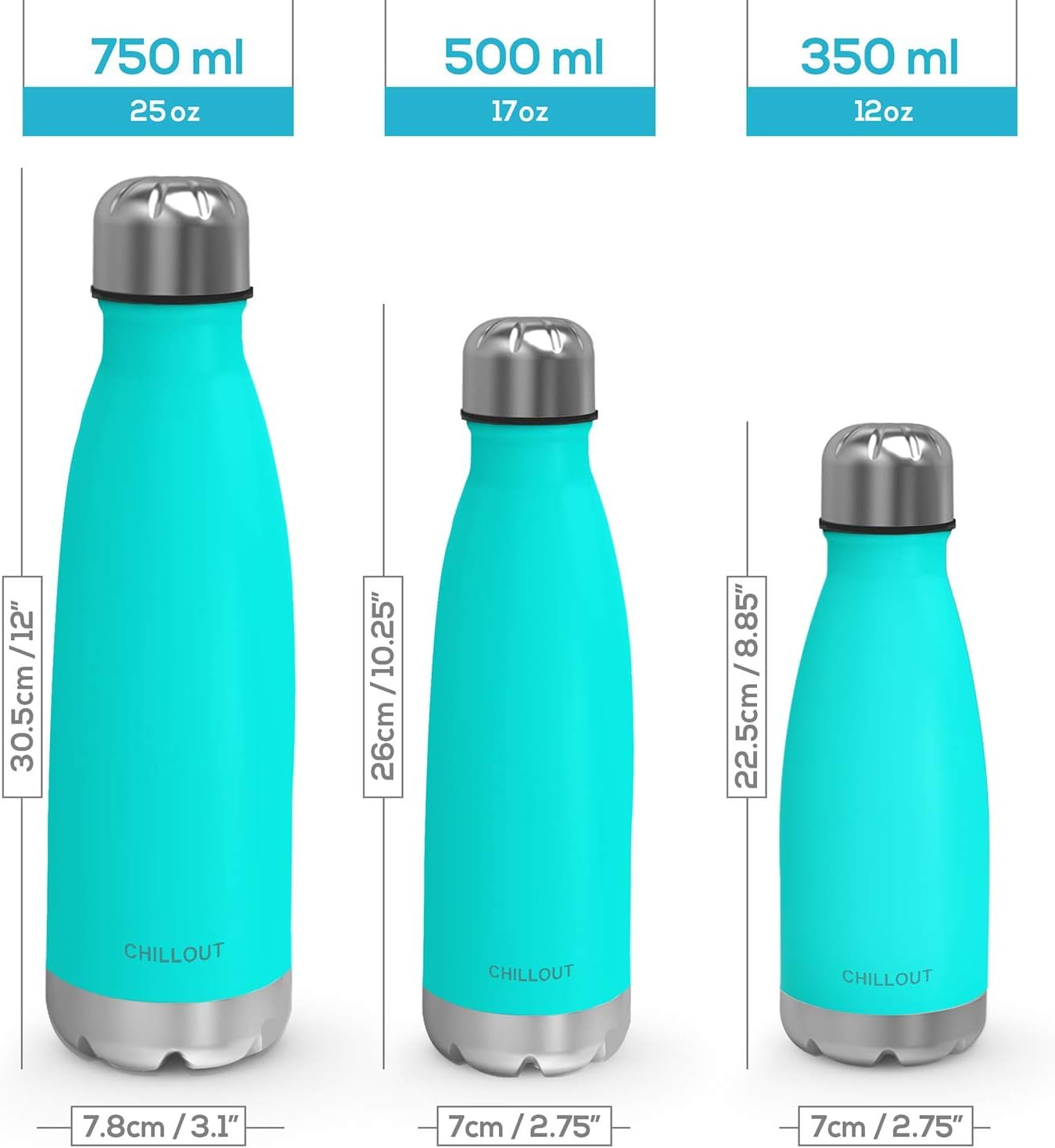 CHILLOUT LIFE Edelstahl-Wasserflasche für Kinder, Schule, 340 ml, doppelwandig, isoliert, Cola-Flaschenform für kalte und warme Getränke, BPA-freie Metall-Sportflasche für Jungen, Mädchen und Frauen