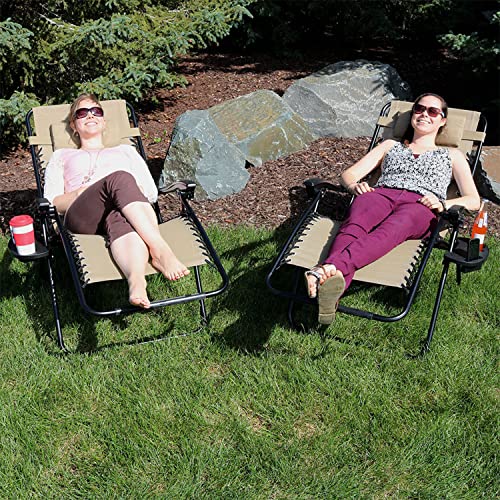 Sunnydaze Outdoor Xl Zero Gravity Lounge Chair With Pillow And Cup Holder, Folding Patio Lawn Recliner, Khaki, Set Of 2 #TOP4