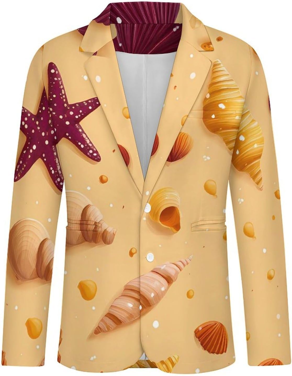 Coastal Seashells and Starfish Mens Casual Blazer Two Button Sport Coat Business Suit Jacket