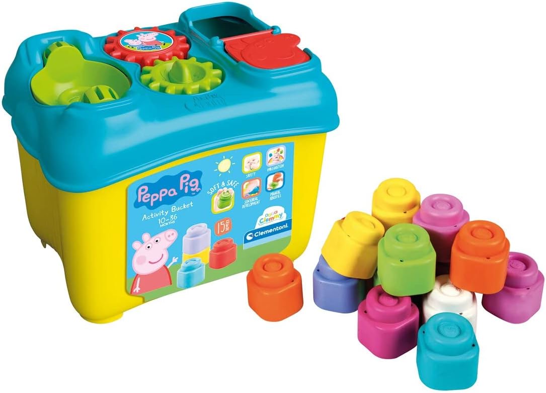 Clementoni 17715 Peppa Pig-Activity Bucket-Playset Clemmy Children 10 Months, Soft Building Blocks, Machine Washable-Made in Italy, Multicolour