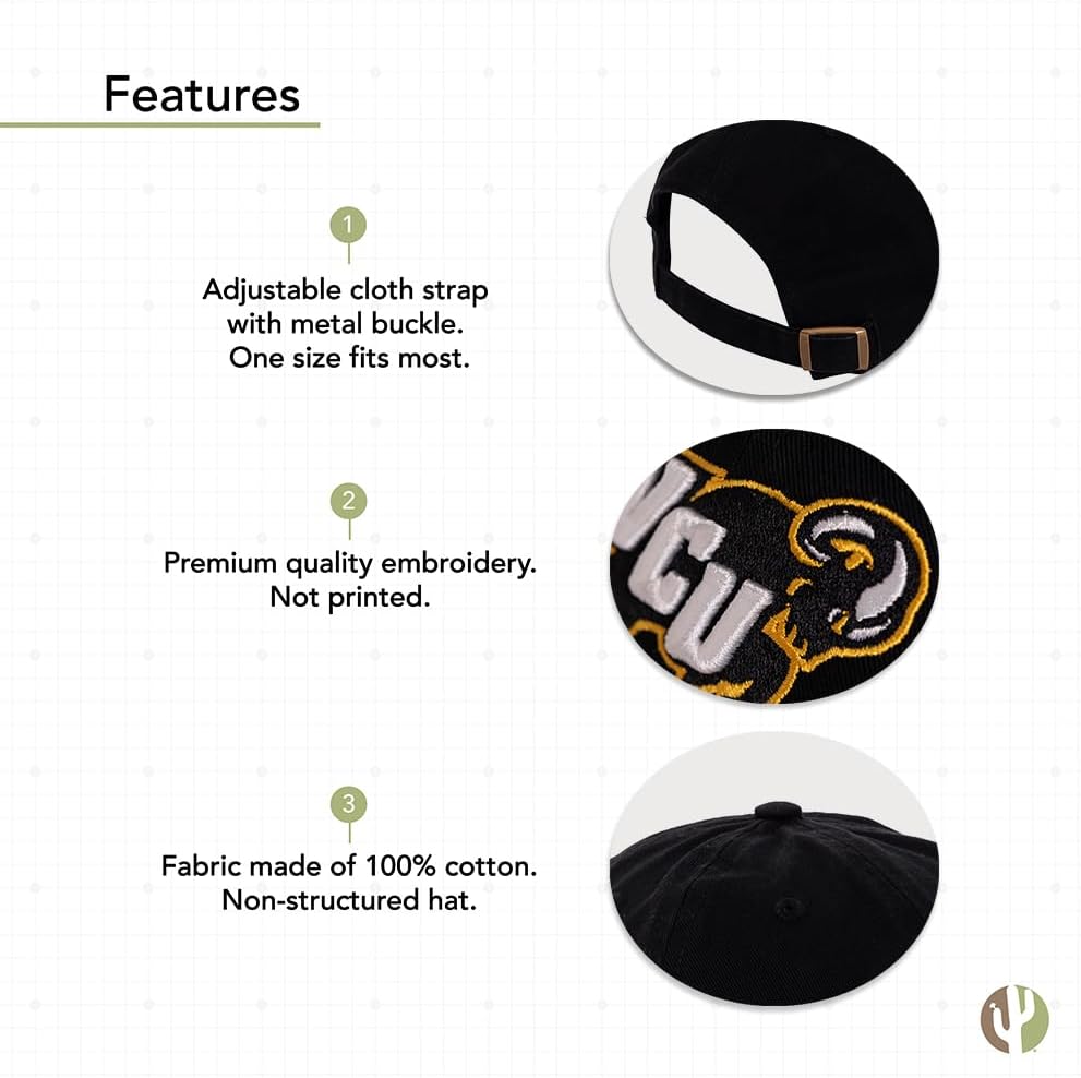 Desert Cactus Virginia Commonwealth University Baseball Hat VCU Rams Brimmed Embroidered Cap Adjustable Cloth Strap Adult (Style A) Black - Image 4
