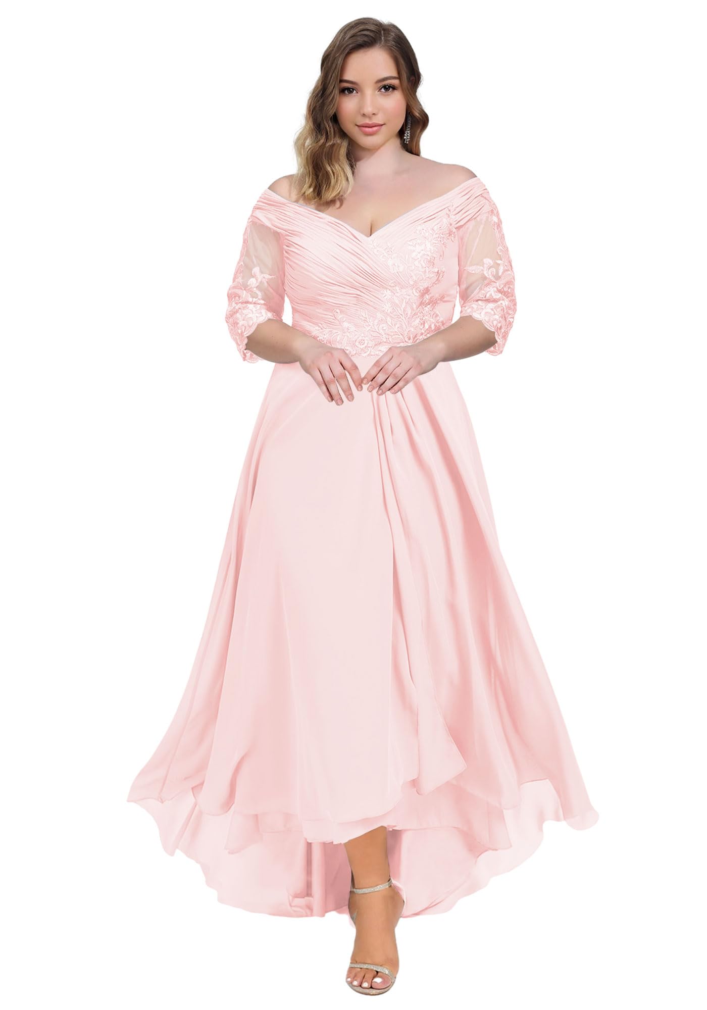 Amazon.com: Mother of The Bride Dresses Plus Size Tea Length Formal Evening  Gowns for Wedding 3/5 Sleeve Chiffon Evening Dress Baby Pink : Clothing,  Shoes \u0026 Jewelry