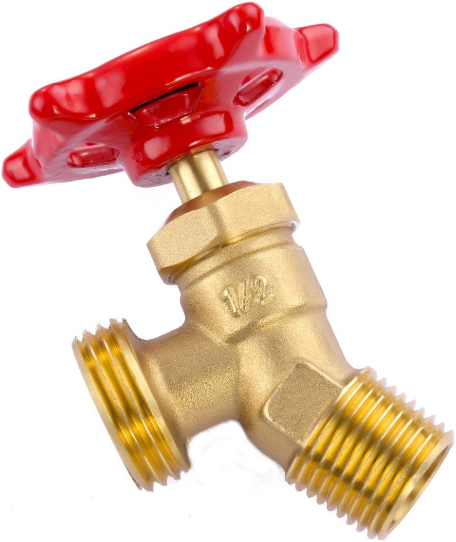 LitOrange Solid Brass Backyard 65 Degree Elbow Stop Valve Hose Bibb Solder NPT 1/2" Male Thread to MHT 3/4" Inch Male Threaded Garden Hose Connector Adapter Water Shut-Off Valve Faucet (Pack of 2)